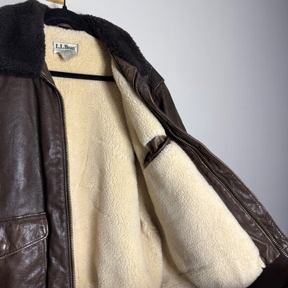 Vintage L.L. Bean Shearling Leather Aviator Bomber Jacket - Picture 5 of 5